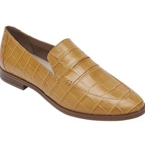 ROCKPORT | Croc-Embossed Mustard Yellow Perpetua Penny Loafer